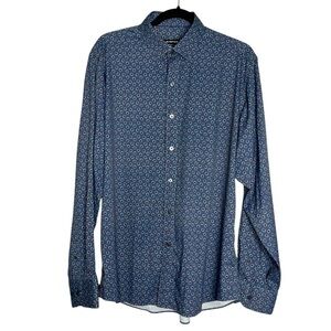 Bugatchi Classic Fit Graphite Long Sleeve Button Down Dress Shirt Print, size M